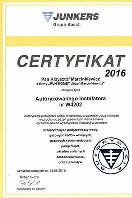 Junkers Certyfikat Autoryzowanego Instalatora